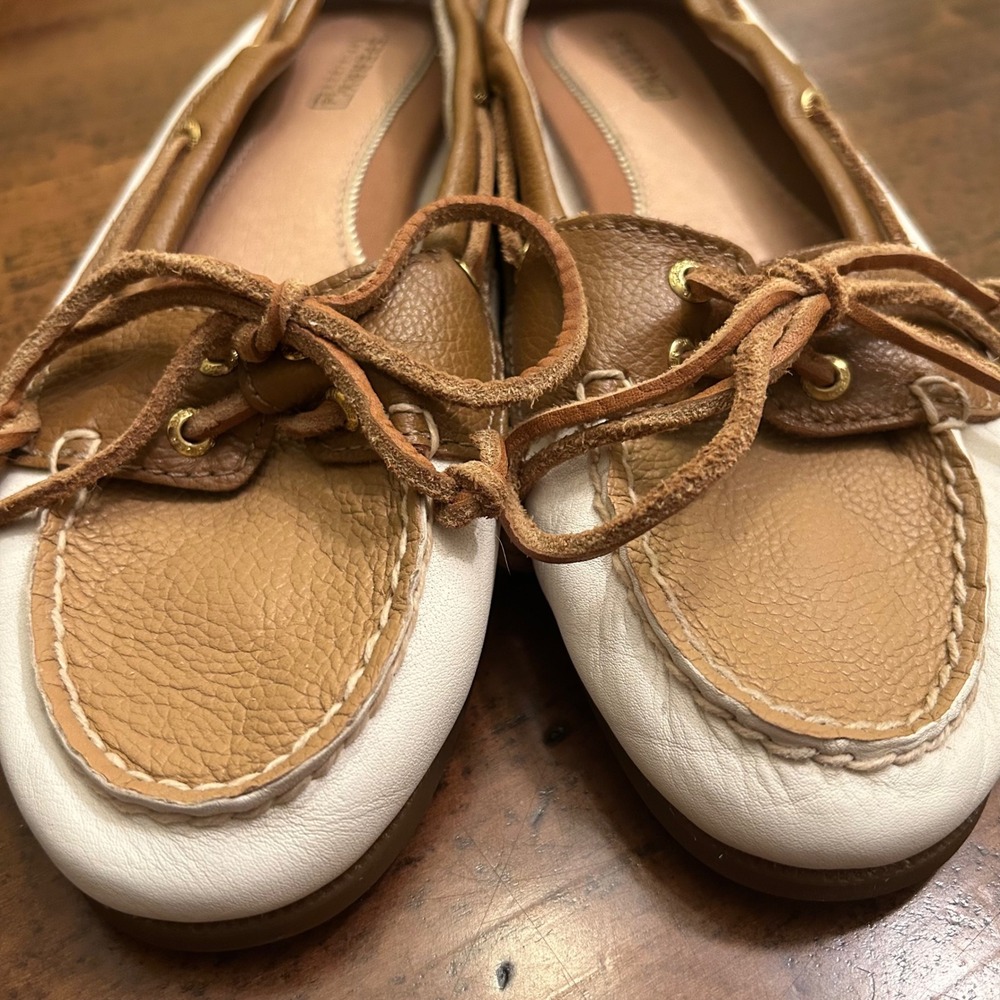 Sperry Top-Sider Audrey Boat Shoes White Cognac Sand Leather Loafers Womens 8M - Picture 12 of 14